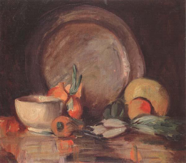 Percy Gray Still Life with Copper Plate and Vegetables (mk42) oil painting image